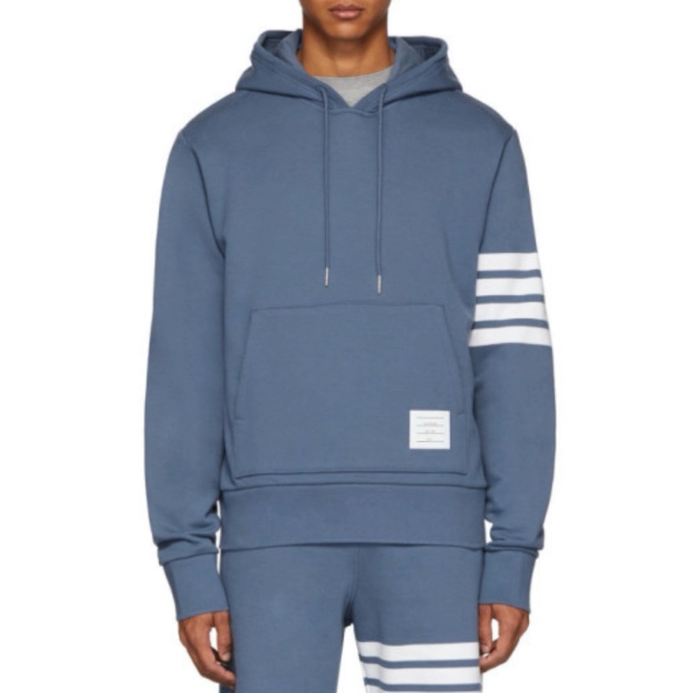 Thom Browne Engineered 4-Bar Pullover Hoodie Sweatshirt Blue Size 2/M